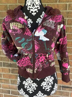 2000's Y2K High School Musical Disney Fur Trim All Over Print Jacket Kid's 12/14